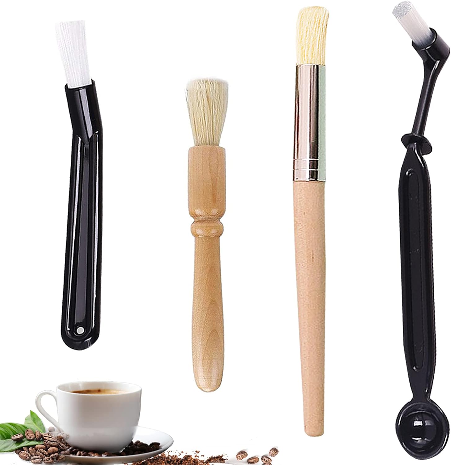 Lot de 4 Brosses de Nettoyage Café pour Moulin à Expresso avec Poignée ​en Bois et Plastique Brosse de Accessoires Machine à Café pour