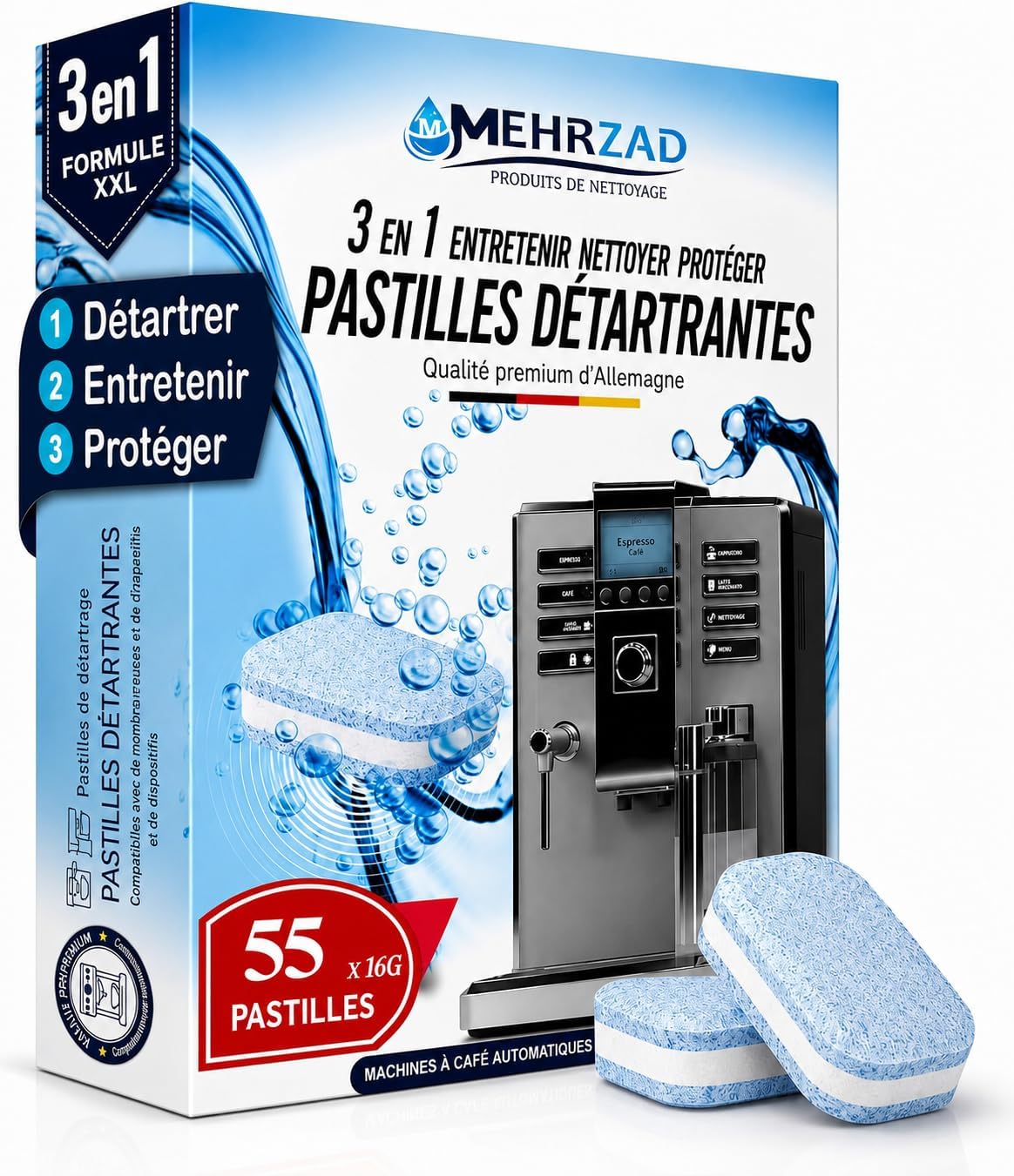 Lot de 55 tablettes détartrantes 3 en 1 pour machines à café et machines à café - Compatible avec Jura