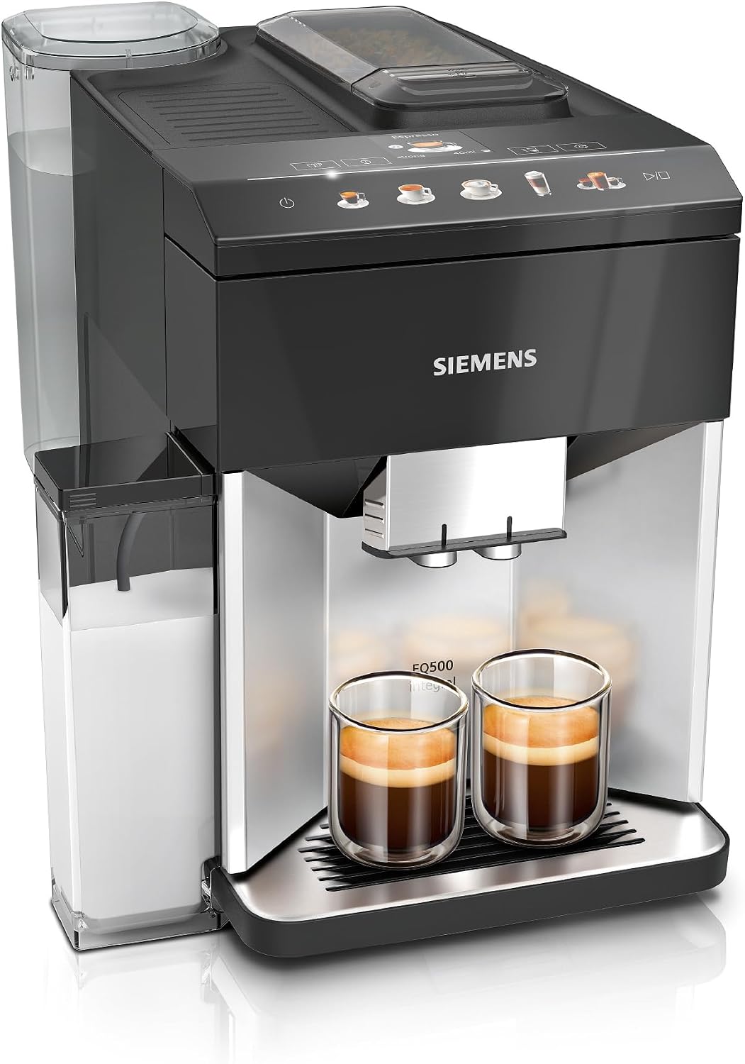 SIEMENS, machine à café tout automatique, EQ500, aromaDouble Shot, autoMilk Clean, ceramDrive, bandeau coffeeSelect, fonction