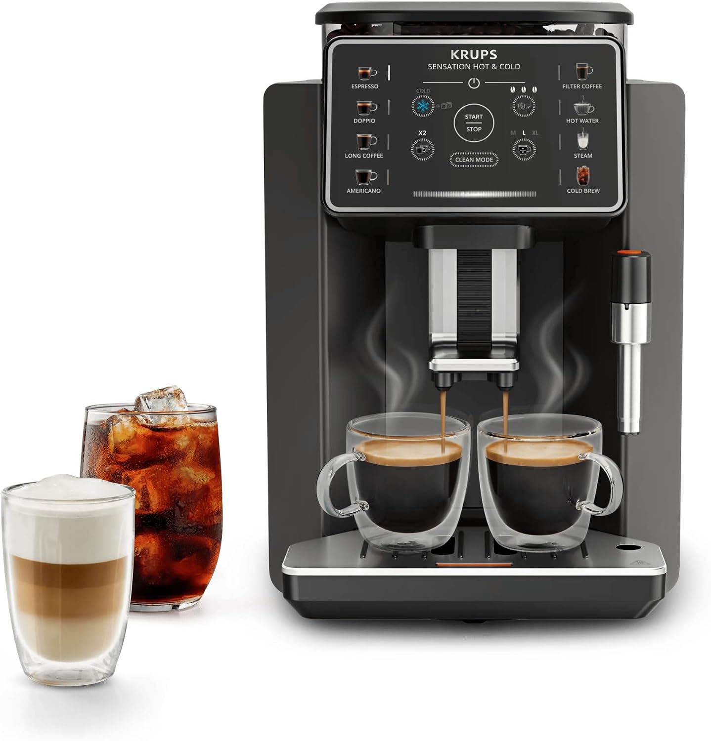 KRUPS Sensation Hot & Cold, Machine à café Grains, 12 Recettes, Cold